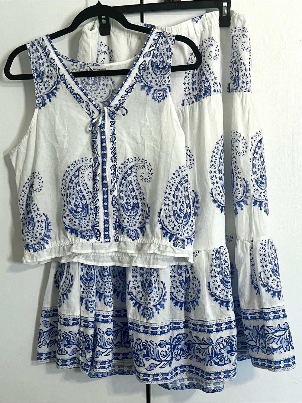 Lucky Brand Paisley Cotton Tank & Skirt Set Large Boho Coastal Chic Beachy